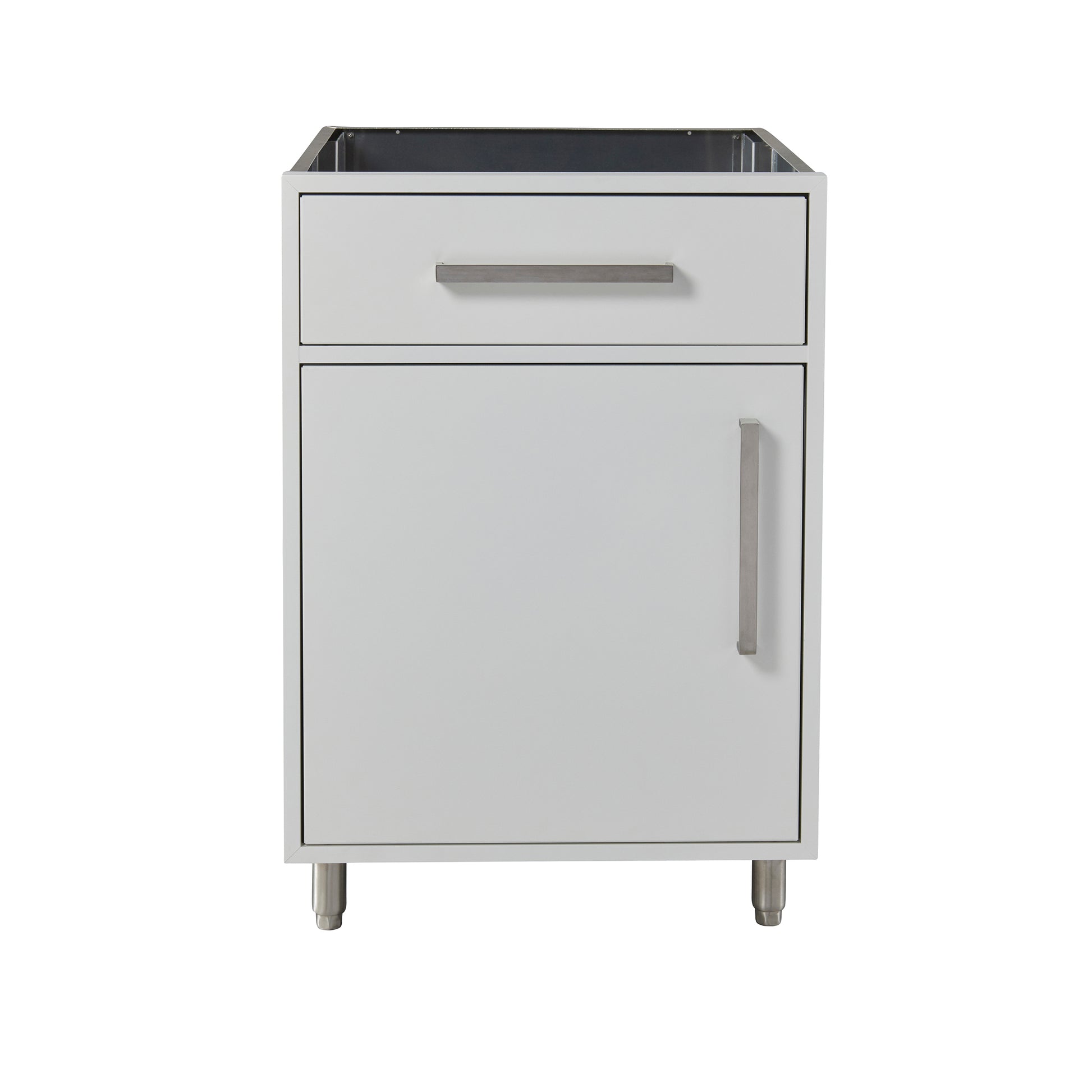 flat white 24" outdoor kitchen base cabinet with white background